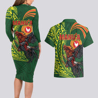 Proud of Manu'a Islands Couples Matching Long Sleeve Bodycon Dress and Hawaiian Shirt Rooster and Polynesian Art Wing Style