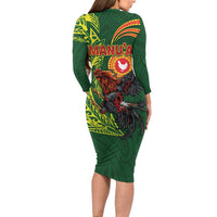 Proud of Manu'a Islands Family Matching Long Sleeve Bodycon Dress and Hawaiian Shirt Rooster and Polynesian Art Wing Style