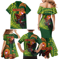 Proud of Manu'a Islands Family Matching Mermaid Dress and Hawaiian Shirt Rooster and Polynesian Art Wing Style