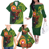 Proud of Manu'a Islands Family Matching Off The Shoulder Long Sleeve Dress and Hawaiian Shirt Rooster and Polynesian Art Wing Style