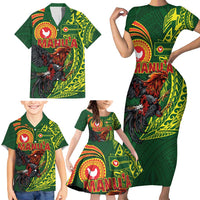 Proud of Manu'a Islands Family Matching Short Sleeve Bodycon Dress and Hawaiian Shirt Rooster and Polynesian Art Wing Style