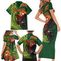 Proud of Manu'a Islands Family Matching Short Sleeve Bodycon Dress and Hawaiian Shirt Rooster and Polynesian Art Wing Style