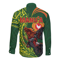 Proud of Manu'a Islands Long Sleeve Button Shirt Rooster and Polynesian Art Wing Style