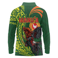 Proud of Manu'a Islands Long Sleeve Polo Shirt Rooster and Polynesian Art Wing Style LT03 - Polynesian Pride