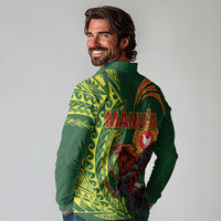 Proud of Manu'a Islands Long Sleeve Polo Shirt Rooster and Polynesian Art Wing Style LT03 - Polynesian Pride