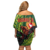 Proud of Manu'a Islands Off Shoulder Short Dress Rooster and Polynesian Art Wing Style