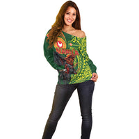 Proud of Manu'a Islands Off Shoulder Sweater Rooster and Polynesian Art Wing Style