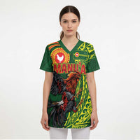 Proud of Manu'a Islands Scrub Top Rooster and Polynesian Art Wing Style - Polynesian Pride