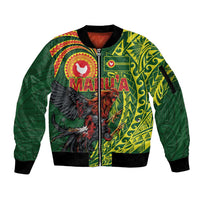 Proud of Manu'a Islands Sleeve Zip Bomber Jacket Rooster and Polynesian Art Wing Style