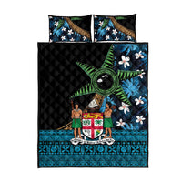 Fiji Day Quilt Bed Set Palm Tree With Plumeria Tapa Tribal Pattern