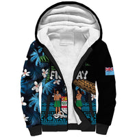 Fiji Day Sherpa Hoodie Palm Tree With Plumeria Tapa Tribal Pattern LT03 Unisex Blue - Polynesian Pride