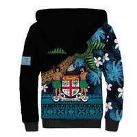 Fiji Day Sherpa Hoodie Palm Tree With Plumeria Tapa Tribal Pattern LT03 - Polynesian Pride
