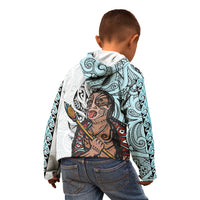 Maori Warrior Kid Hoodie Silver Fern New Zealand Map With Kowhaiwhai Pattern LT03 - Polynesian Pride