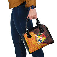 Tonga Culture Shoulder Handbag Ngatu Pattern with Plumeria and Hibiscus