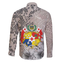 Tonga Culture Family Matching Off The Shoulder Long Sleeve Dress and Hawaiian Shirt Ngatu Pattern and Blooming Hibiscus