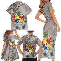 Tonga Culture Family Matching Short Sleeve Bodycon Dress and Hawaiian Shirt Ngatu Pattern and Blooming Hibiscus LT03 - Polynesian Pride