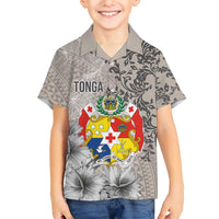Tonga Culture Family Matching Short Sleeve Bodycon Dress and Hawaiian Shirt Ngatu Pattern and Blooming Hibiscus LT03 Son's Shirt Light Gray - Polynesian Pride