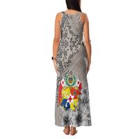 Tonga Culture Family Matching Tank Maxi Dress and Hawaiian Shirt Ngatu Pattern and Blooming Hibiscus