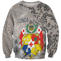 Tonga Culture Sweatshirt Ngatu Pattern and Blooming Hibiscus LT03 Unisex Light Gray - Polynesian Pride
