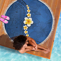 Polynesian Hibiscus and Plumeria with Tapa Pattern Beach Blanket Blue Color