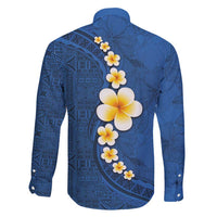 Polynesian Hibiscus and Plumeria with Tapa Pattern Family Matching Mermaid Dress and Hawaiian Shirt Blue Color