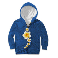 Polynesian Hibiscus and Plumeria with Tapa Pattern Kid Hoodie Blue Color LT03 Zip Hoodie Blue - Polynesian Pride