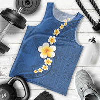 Polynesian Hibiscus and Plumeria with Tapa Pattern Men Tank Top Blue Color