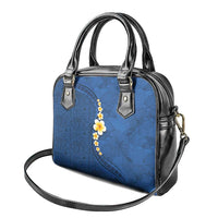Polynesian Hibiscus and Plumeria with Tapa Pattern Shoulder Handbag Blue Color