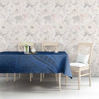 Polynesian Hibiscus and Plumeria with Tapa Pattern Tablecloth Blue Color