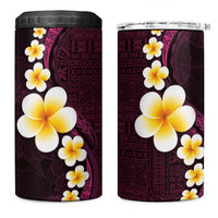 Polynesian Hibiscus and Plumeria with Tapa Pattern 4 in 1 Can Cooler Tumbler Pink Color