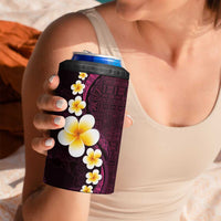 Polynesian Hibiscus and Plumeria with Tapa Pattern 4 in 1 Can Cooler Tumbler Pink Color