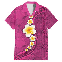Polynesian Hibiscus and Plumeria with Tapa Pattern Family Matching Tank Maxi Dress and Hawaiian Shirt Pink Color