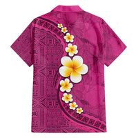 Polynesian Hibiscus and Plumeria with Tapa Pattern Family Matching Tank Maxi Dress and Hawaiian Shirt Pink Color