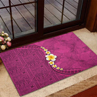Polynesian Hibiscus and Plumeria with Tapa Pattern Rubber Doormat Pink Color