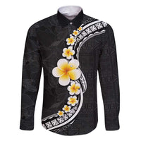 Pacific Hibiscus and Plumeria with Tapa Pattern Family Matching Short Sleeve Bodycon Dress and Hawaiian Shirt Black Color