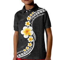 Pacific Hibiscus and Plumeria with Tapa Pattern Kid Polo Shirt Black Color LT03 Kid Black - Polynesian Pride