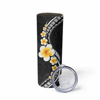 Pacific Hibiscus and Plumeria with Tapa Pattern Skinny Tumbler Black Color