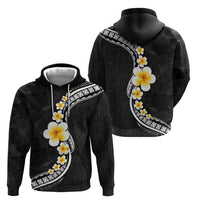Pacific Hibiscus and Plumeria with Tapa Pattern Zip Hoodie Black Color