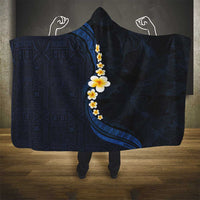 Pacific Hibiscus and Plumeria with Tapa Pattern Hooded Blanket Dark Blue Color LT03 - Polynesian Pride