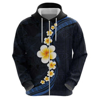 Pacific Hibiscus and Plumeria with Tapa Pattern Hoodie Dark Blue Color