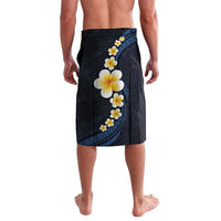 Pacific Hibiscus and Plumeria with Tapa Pattern Lavalava Dark Blue Color