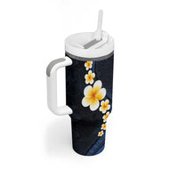 Pacific Hibiscus and Plumeria with Tapa Pattern Tumbler With Handle Dark Blue Color LT03 - Polynesian Pride
