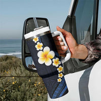 Pacific Hibiscus and Plumeria with Tapa Pattern Tumbler With Handle Dark Blue Color LT03 - Polynesian Pride