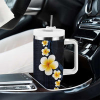 Pacific Hibiscus and Plumeria with Tapa Pattern Tumbler With Handle Dark Blue Color LT03 - Polynesian Pride
