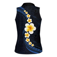 Pacific Hibiscus and Plumeria with Tapa Pattern Women Sleeveless Polo Shirt Dark Blue Color LT03 - Polynesian Pride