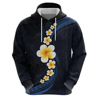 Pacific Hibiscus and Plumeria with Tapa Pattern Zip Hoodie Dark Blue Color
