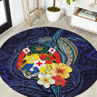 Tonga Vava'u Humpback Whale Blue Water Round Carpet Polynesian Hibiscus Flowers LT03 Blue - Polynesian Pride
