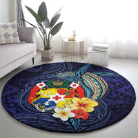 Tonga Vava'u Humpback Whale Blue Water Round Carpet Polynesian Hibiscus Flowers LT03 - Polynesian Pride