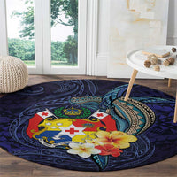 Tonga Vava'u Humpback Whale Blue Water Round Carpet Polynesian Hibiscus Flowers LT03 - Polynesian Pride