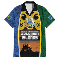 Solomon Islands Remembrance Day Family Matching Off Shoulder Short Dress and Hawaiian Shirt Lest We Forget and Polynesian Tattoo Pattern LT03 Dad's Shirt - Short Sleeve Black - Polynesian Pride